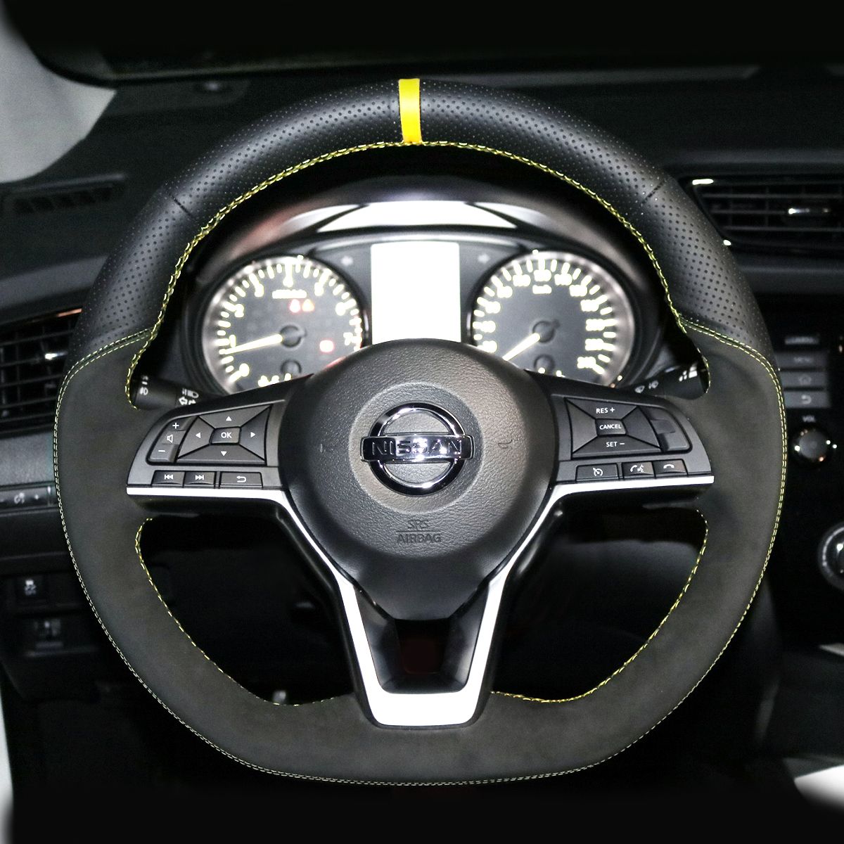Loncky Auto Custom Fit OEM Black Genuine Leather Suede Car Steering Wheel Cover for Nissan X